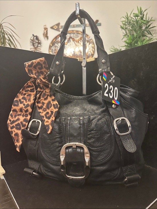 b. makowsky Handbags - b. makowsky #230 Vintage Leather Black Shoulder Satchel with leopard interior